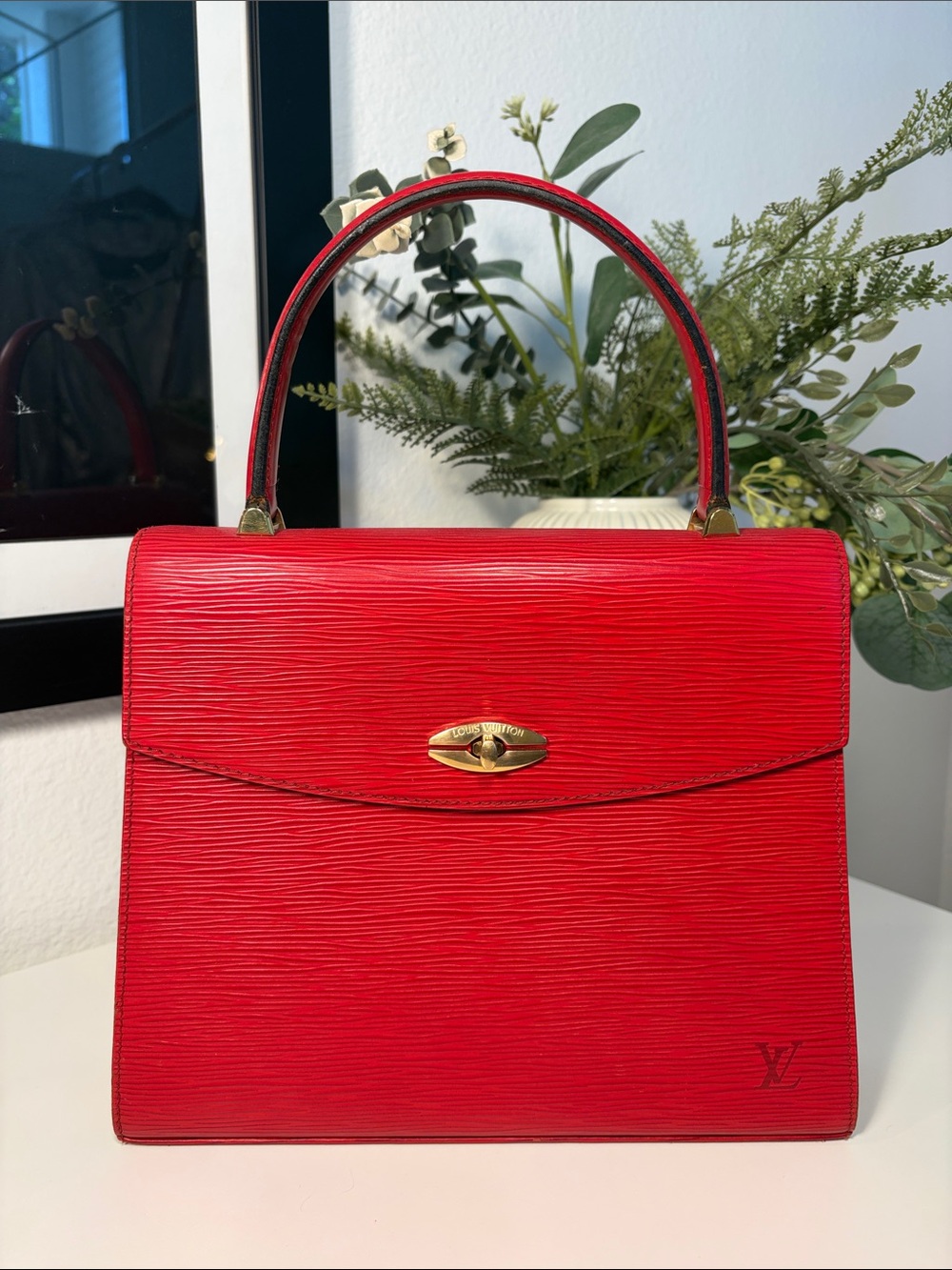 Vintage Louis Vuitton Epi Malesherbes Top Handle Bag In Castillian Red